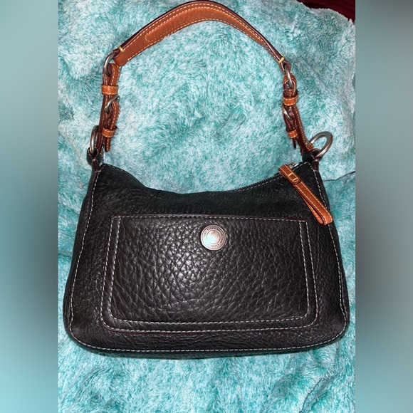 Coach Handbags - Coach Black and Brown Leather Shoulder Bag with Textured Finish